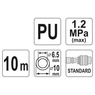   YATO Pneumatická hadica (špirála) s rýchlospojkou 6,5 x 10 mm x 10 m 1,2 MPa
