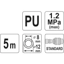 YATO Pneumatická hadica (špirála) s rýchlospojkou 8 x 12 mm x 5 m 1,2 MPa