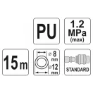 YATO Pneumatická hadica (špirála) s rýchlospojkou 8,0 x 12 mm x 15 m 1,2 MPa