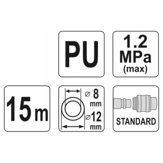   YATO Pneumatická hadica (špirála) s rýchlospojkou 8,0 x 12 mm x 15 m 1,2 MPa