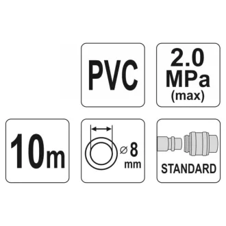   YATO Pneumatická hadica s rýchlospojkou 8 mm x 10 m, 2,0 MPa