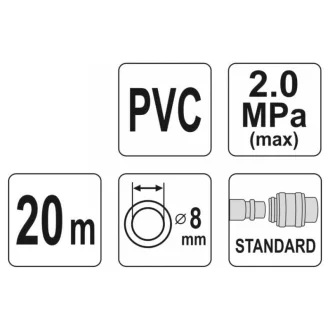 YATO Pneumatická hadica s rýchlospojkou 8 mm x 20 m