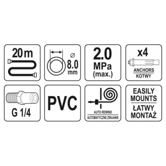 YATO Automatický navijak pneumatických hadíc 8 mm x 20 m