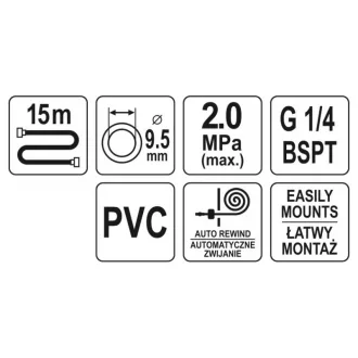   YATO Automatický navijak pneumatických hadíc 9,5 mm x 15 m