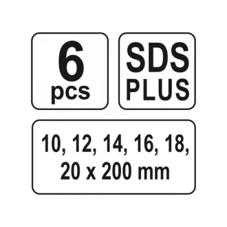   YATO Sada drevených vŕtačiek 6 kusov (10-12-14-16-18-20 mm) 200 mm SDS-Plus