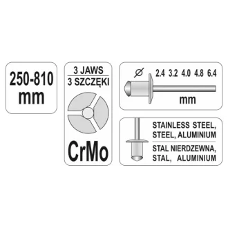 Harmonic Pop nitovacie kliešte YATO 250-810 mm (2,4-6,4 mm)