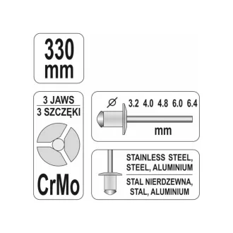   YATO Nýtovačka s pákou CrMo čeľušť 330 mm (3,2-6,4 mm)