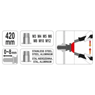   YATO skrutkovač nitovacích matíc 420 mm M3, M4, M5, M6, M8, M10, M12