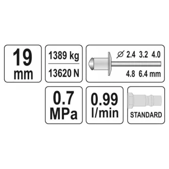 YATO Pneumatický nitovací uťahovák 1/4", 0,62 MPa