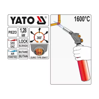 YATO Plynová horáková pištoľ piezo 1,28kW 1600°C