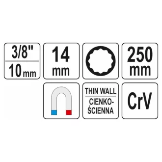   YATO kľúč na zapaľovacie sviečky extra dlhý 3/8" 14 mm / 250 mm magnetický CrV