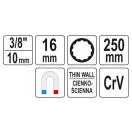 YATO kľúč na zapaľovacie sviečky extra dlhý 3/8" 16 mm / 250 mm magnetický CrV