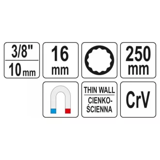  YATO kľúč na zapaľovacie sviečky extra dlhý 3/8" 16 mm / 250 mm magnetický CrV