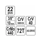 Sada nástrčných kľúčov YATO 22 kusov 3/8" 6-22 mm CrV