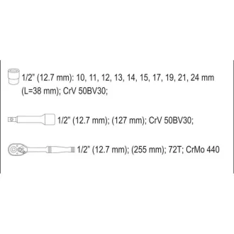   YATO sada nástrčných kľúčov 12 dielov 1/2" 10-24 mm CrV