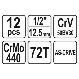   YATO sada nástrčných kľúčov 12 dielov 1/2" 10-24 mm CrV