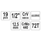 Sada nástrčných kľúčov YATO 19 kusov 1/2" 8-32 mm CrV