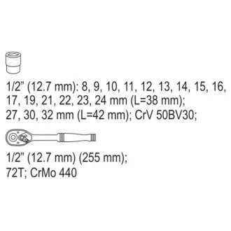   Sada nástrčných kľúčov YATO 19 kusov 1/2" 8-32 mm CrV