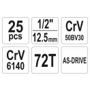 Sada nástrčných kľúčov YATO 25 kusov 1/2" 10-32 mm CrV