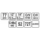 Sada nástrčných kľúčov YATO 77 kusov 1/4", 1/2" CrV
