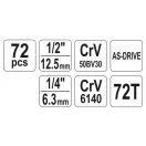 Sada nástrčných kľúčov YATO 72 kusov 1/4", 1/2" CrV