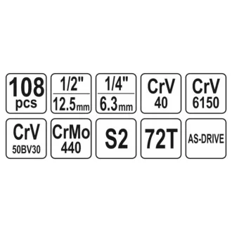   Sada nástrčných kľúčov YATO 108 kusov 1/4", 1/2" CrV