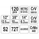 Sada nástrčných kľúčov YATO 120 kusov 1/4", 3/8", 1/2" CrV