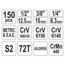 Sada nástrčných kľúčov YATO 150 kusov 1/4", 3/8", 1/2" CrV