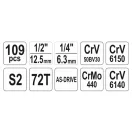 Sada náradia YATO 109 kusov 1/4", 1/2" CrV CrMo