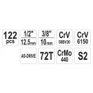 Sada náradia YATO 122 kusov 1/4", 1/2" CrV CrMo