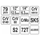 Sada náradia YATO 79 kusov 1/4", 1/2" CrV CrMo