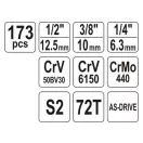 Sada nástrčných kľúčov YATO 173 kusov 1/4", 3/8", 1/2" CrV