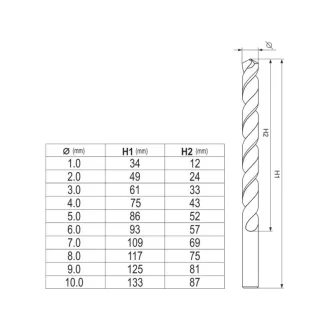 YATO Sada spirálových vŕtačiek 10 kusov 1-10 mm HSS Co