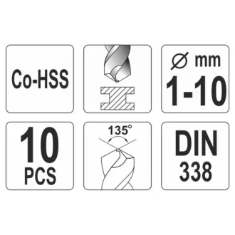 YATO Sada spirálových vŕtačiek 10 kusov 1-10 mm HSS Co