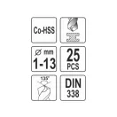 YATO Súprava súpravových vrtákov 25 dielna 1-13 mm HSS Co