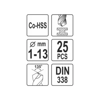   YATO Súprava súpravových vrtákov 25 dielna 1-13 mm HSS Co