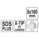YATO Vrták do kameňa 8,0 x 160/100 mm štvorhranný SDS-Plus