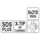 YATO Vŕtačka na skalu 6,0 x 210/150 mm štvorhranná SDS-Plus