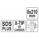 YATO Skalný vŕták 8,0 x 210/150 mm štvorhranný SDS-Plus