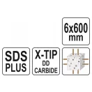 YATO Skalný vrták 6 x 600/525 mm štvorkantový SDS-Plus