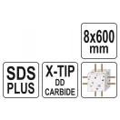 YATO Vrták do kameňa 8 x 600/525 mm štvorboký SDS-Plus
