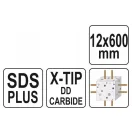 YATO Skalný vrták 12 x 600/525 mm štvorzubý SDS-Plus