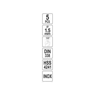   YATO Šnekový vrták 1,5 x 40/18 mm inox HSS Premium (5 kusov)