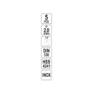 YATO Spirálový vrták 2,0 x 48/22 mm inox HSS Premium (5 ks)