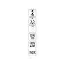 YATO Vŕtačka do špirály 2,5 x 57/30 mm inox HSS Premium (5 ks)