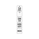 YATO Skrutkovací vŕták 3,0 x 61/34 mm inox HSS Premium