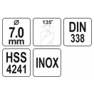 YATO Šneková vŕtačka 7,0 x 103/64 mm inox HSS Premium