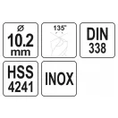 YATO Spirálový vrták 10,2 x 130/85 mm inox HSS Premium