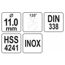 YATO Spirálový vrták 11,0 x 142/95 mm inox HSS Premium