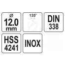 YATO Vrták na špirálu 12,0 x 150/100 mm inox HSS Premium